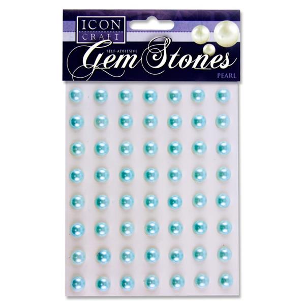 ICON CRAFT PKT.56 SELF ADHESIVE GEM STONES 10mm - PEARL BABY BLUE