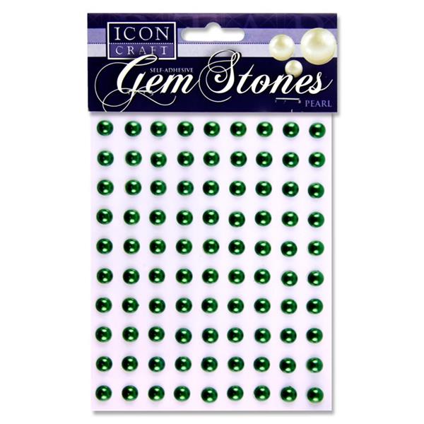 ICON CRAFT PKT.90 SELF ADHESIVE GEM STONES 8mm - PEARL GREEN