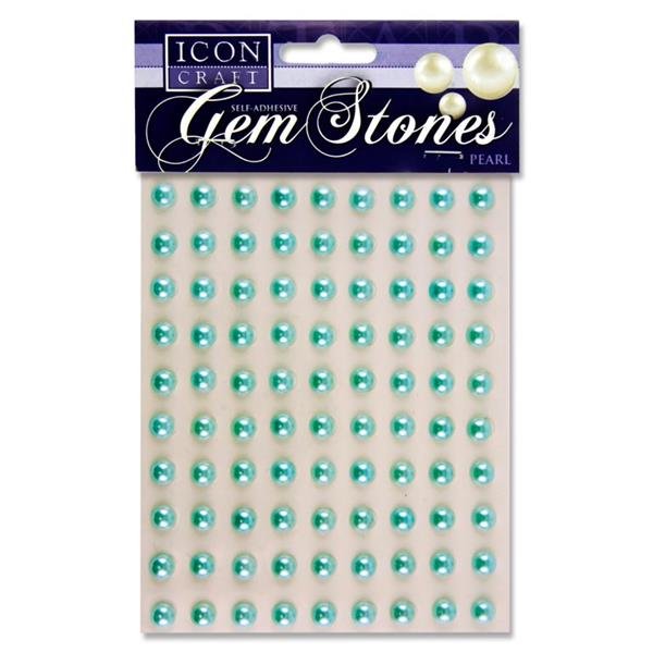 ICON CRAFT PKT.90 SELF ADHESIVE GEM STONES 8mm - PEARL BABY BLUE