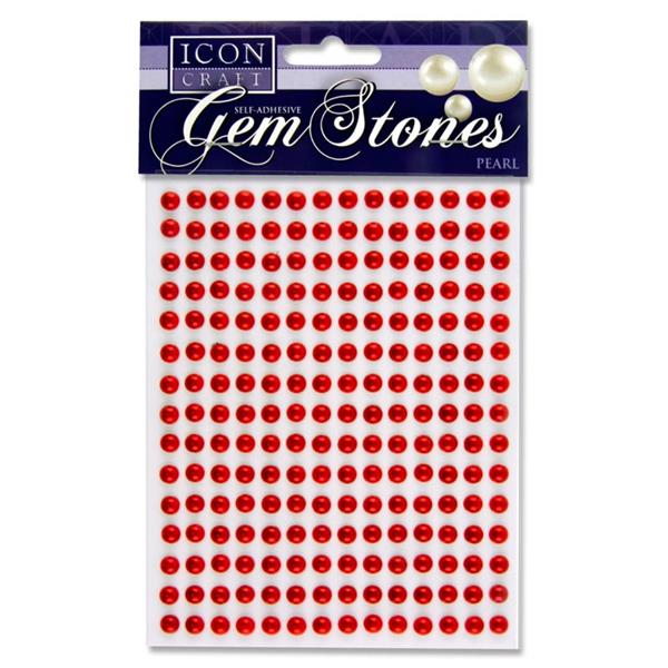 ICON CRAFT PKT.210 SELF ADHESIVE GEM STONES 6mm - PEARL RED
