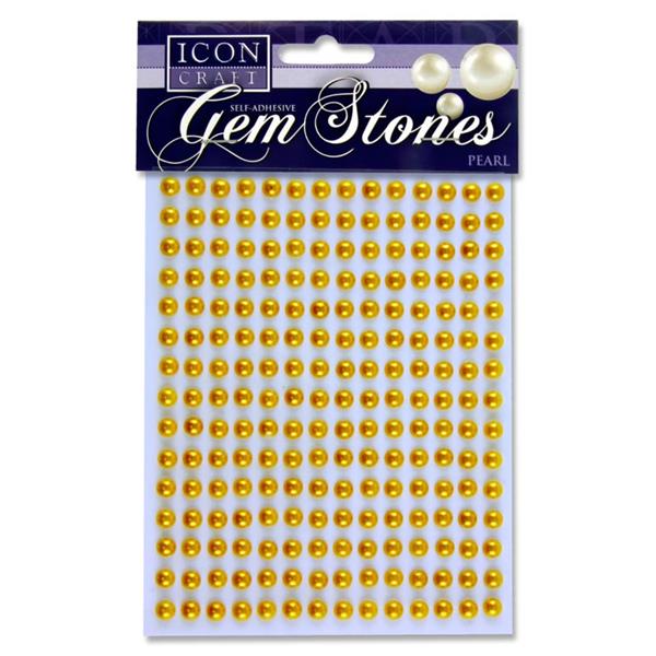 ICON CRAFT PKT.210 SELF ADHESIVE GEM STONES 6mm - PEARL GOLD