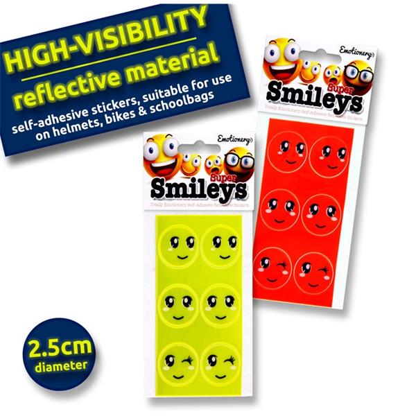 * EMOTIONERY PKT.5 SUPER SMILEYS HI VIZ STICKERS 2.5cm dia 2 ASST.