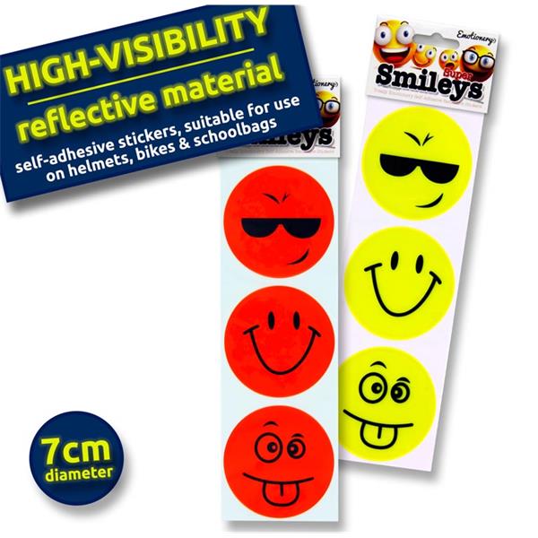 * EMOTIONERY PKT.5 SUPER SMILEYS HI VIZ STICKERS 7cm dia 2 ASST.