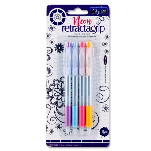 PROSCRIBE CARD 4 NEON RECTRAGRIP BALLPENS - BLUE INK
