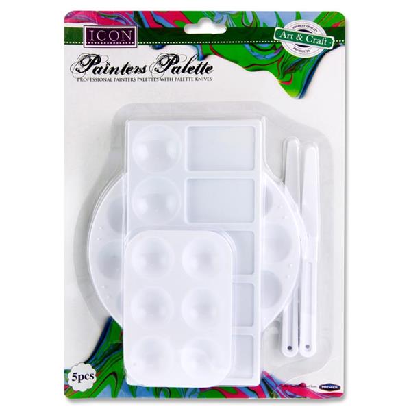 ICON 5pce PLASTIC PAINTERS PALETTE & KNIVES SET