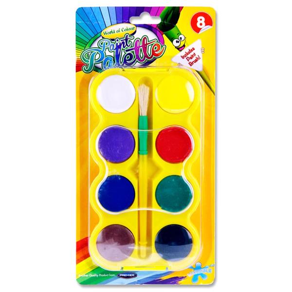 WORLD OF COLOUR 8 COLOUR WATERCOLOUR PAINT PALETTE SET WITH BRUSH